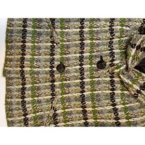 Kim Rogers Plaid Tweed Blazer Jacket Double Breasted Green Brown size 14 women